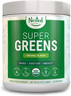 SUPER GREENS | #1 Green Veggie Superfood Powder | 100% USDA Organic Non-GMO Vegan Supplement | 30 Servings | 20+ Whole Foods (Wheat Grass, Spirulina, Chlorella), Probiotics, Fiber & Enzymes (Original)