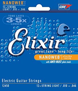 Elixir Strings 12-String Electric Guitar Strings w NANOWEB Coating, Light (12450)