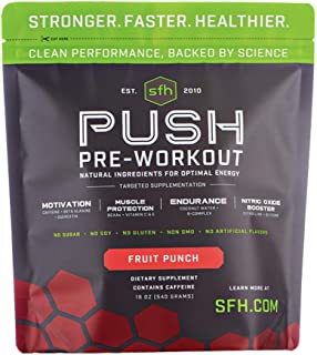 Push Pre-Workout Powder (Fruit Punch) by SFH | Best Tasting 5g BCAA's for Muscle Repair | Non-Dairy, No Artificial Flavors, Colors, or Sweeteners (Bag)