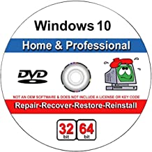 Windows 10 Home and Professional Compatible 32/64 Bit DVD. Recover, Repair, Restore or Install Windows To Factory Fresh