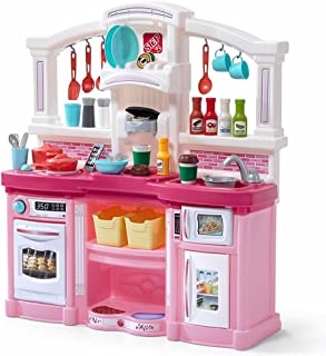 Step2 Fun with Friends Kitchen | Large Plastic Play Kitchen with Realistic Lights & Sounds | Pink Kids Kitchen Playset & 45-Pc Kitchen Accessories Set