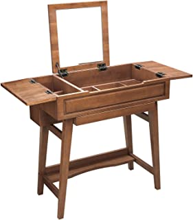 VASAGLE Vanity Table with Flip Top Mirror, Solid Wood Makeup Dressing Table Desk, 6 Organizers for Different Sized Makeup Accessories, 1 Small Drawers for Lipsticks, Powders, Saddle Brown URDT26BR