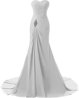 Lemai Long Mermaid Chiffon Corset Prom Dress Crystals Brooch Evening Party Gowns