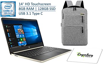 2019 HP 14 Inch HD Touchscreen Premium Laptop PC, Intel Core i3-8145U (Beat i5-7200U), 8GB RAM, 128GB SSD, USB 3.1 Type C, Fingerprint Reader, Gold, W/ Legendary Computer Backpack & Mouse Pad Bundle