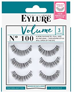 Eylure Volume False Eyelashes Multipack, Style No. 100, Reusable, Adhesive Included, 3 Count