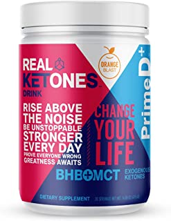 Real Ketones Prime D+ Keto BHB (Beta-Hydroxybuterate) and MCT Exogenous Ketones Powder Low Carb Ketogenic Drink to Boost Energy and Mental Clarity (Orange Blast) (28 Serving)