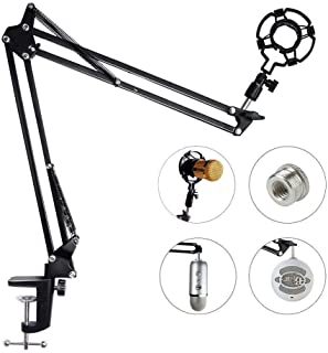Eastshining Upgraded Adjustable Microphone Suspension Boom Scissor Arm Stand with Shock Mount Mic Clip Holder 3/8'' to 5/8'' Screw Adapter -for Blue Yeti, Snowball & Other Microphones