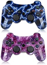 Bowei PS3 Controller Wireless 2 Pack Double Shock Gamepad for Playstation 3 Remotes, Six-Axis Wireless PS3 Controller with Charging Cable, Blue+ Purple