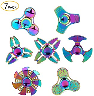 SCIONE Metal Fidget Spinner 7 Pack Stainless Steel Bearing 3-5 Min High Speed Stress Relief Spin ADHD Anxiety Toys for Adult Kid Autism Fidgets Best EDC Hand Toy Focus Fidgeting