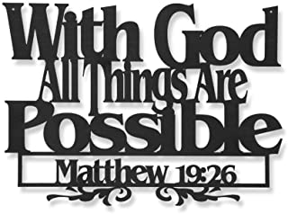 Inspirational Word Art, Christian Faith Biblical Verse Wall Sign, Hand-Made Wooden Decoration Plaque for Home, Office, Church (with God All Things are Possible.)