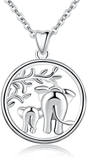925 Sterling Silver Lucky Elephant Tree of Life Forever Love Pendant 18'' Necklace, Gift for Women Mom