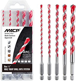 Hex Shank Multifunctional Masonry Drill Bits,5pcs Multi-Purpose Carbide Tip Drilling Bit Set for Metal, Brick, Block, Soft Tile, Wood, Plastic and Fiber Cement