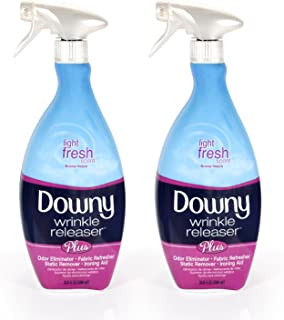 Downy Wrinkle Release Spray Plus, Static Remover, Odor Eliminator, Steamer for Clothes Accessory, Fabric Refresher and Ironing Aid, Light Fresh Scent, 33.8 Fluid Ounce (Pack of 2)
