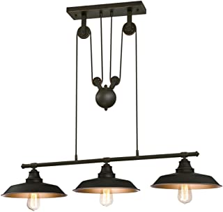 Westinghouse Lighting 6332500 Iron Hill Three-Light Indoor Island Pulley Pendant, Oil Rubbed Finish with Highlights and Metallic Bronze Interior, 3