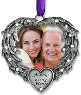 BANBERRY DESIGNS in Memory Photo Ornament - Always in My Heart - Angel Wings Picture Christmas Ornament with a Remembrance Saying on The Card - Sympathy Gifts - Bereavement Gifts