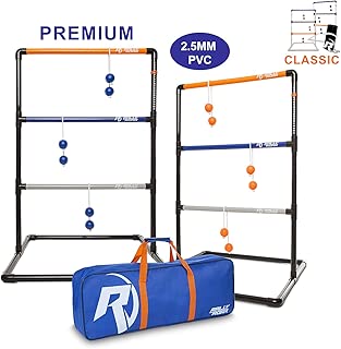 Rally and Roar Ladder Toss - Ladder Ball Toss Game - PREMIUM & CLASSIC Versions Available - For Adults, Family - Outdoor Ladders Set with Canvas Bag, Weighted Bolos, and Sand Weighted PVC Piping