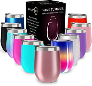 CHILLOUT LIFE 12 oz Stainless Steel Tumbler with Lid & Gift Box | Wine Tumbler Double Wall Vacuum Insulated Travel Tumbler Cup for Coffee, Wine, Cocktails, Ice Cream - Rose Gold Tumbler