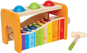 Hape Pound & Tap Bench with Slide Out Xylophone - Award Winning Durable Wooden Musical Pounding Toy for Toddlers, Multifunctional and Bright Colours