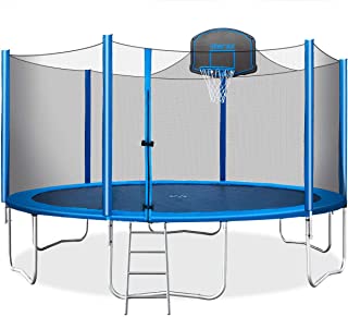 Merax 15 FT Trampoline with Safety Enclosure Net, Basketball Hoop and Ladder - 2019 Upgraded – Kids Basketball Trampoline
