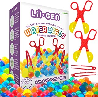 Li’l Gen Water Beads with Fine Motor Skills Toy Set, Non-Toxic Water Sensory Toy for Kids - 20,000 Beads with 2 Scoops and Tweezers for Early Skill Development
