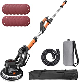TACKLIFE Drywall Sander, 6.7A(800W), Automatic Vacuum System, 12 Sanding Discs, Variable Speed 500-1800 RPM Electric Drywall Sander with LED Light and a Carry Bag, Extendable Handle 1.6-1.9m PDS03A