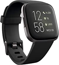 Fitbit Versa 2 Health & Fitness Smartwatch with Heart Rate, Music, Alexa Built-in, Sleep & Swim Tracking, Black/Carbon, One Size (S & L Bands Included)