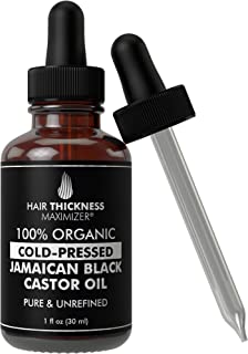 100% Organic Cold-Pressed Jamaican Black Castor Oil (1fl Oz) by Hair Thickness Maximizer. Pure Unrefined Oils for Thickening Hair, Eyelashes, Eyebrows. Avoid Hair Loss, Thinning Hair for Men and Women