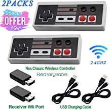 2 Pack Rechargeable NES Classic Mini Wireless Controller -TURBO EDITION-Rapid Buttons Edition for Nes Gaming System with 2.4G Wireless Receiver