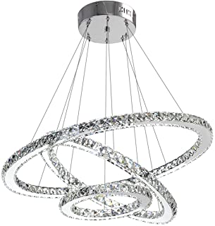 ANTILISHA Modern Crystal Chandelier Lighting Ceiling Dining Room Living Room Chandeliers Contemporary Led Light Fixtures Hanging 3 Ring Foyer Girls Bedroom Pendant Lights Cool White