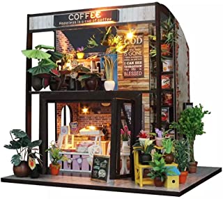 Flever Dollhouse Miniature DIY House Kit Creative Room with Furniture for Romantic Valentine's Gift(Time of Coffee)