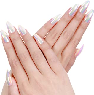 Ejiubas Press On Nails Chrome Stiletto Nail Tips Fake Nails with Nail Glue 24 Pcs 12 Sizes