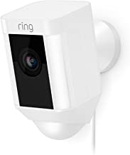 Ring Spotlight Cam Wired: Plugged-in HD security camera with built-in spotlights, two-way talk and a siren alarm, White, Works with Alexa