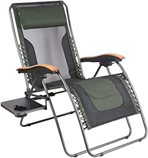 PORTAL Oversized Mesh Back Zero Gravity Recliner Chairs, XL Padded Seat Adjustable Patio Lounge Chair with Lumbar Support Pillow and Side Table Support 350lbs (Dark Green)