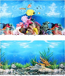 POPETPOP Aquarium Background Sticker,3D Double-Sided Adhesive Wallpaper Fish Tank Decorative Pictures Underwater Backdrop Image Decor (52x30cm)