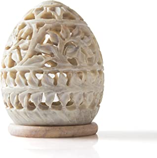 StarZebra Soapstone Tealight Candle Holder Egg Shaped with Intricate Tendril Openwork and Floral Pattern Beautiful Home Decor Idea
