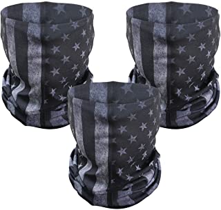 PAMASE 3 Pcs American Flag Outdoor Face Mask- Multifunctional Seamless Microfiber American Flag UV Protection Face Neck Shields Headwear for Men&Women Motorcycle Hiking Cycling Ski Snowboard(Grey)