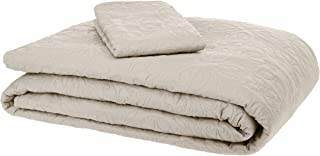 AmazonBasics Oversized Quilt Coverlet Bed Set - Twin, Beige Floral