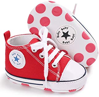 Antheron Baby Girls Boys Canvas Shoes Soft Sole Toddler First Walker Infant High-Top Ankle Sneakers Newborn Crib Shoes