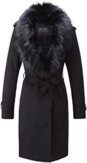 Women's Faux Suede Long Jacket， Lapel Outwear Trench Coat Cardigan with Detachable Faux Fur Collar for Winter