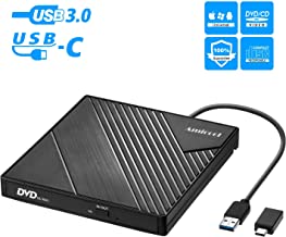 External DVD Drive USB 3.0 USB C CD Burner Amicool CD/DVD +/-RW Optical Drive,Slim Portable DVD CD ROM Rewriter Writer Duplicator for Laptop Desktop PC Windows 10/8/7 MacBook Mac Linux OS Apple