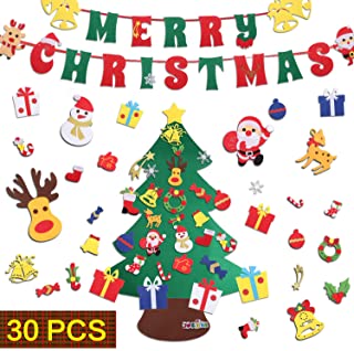 JOKBEN DIY Felt Christmas Tree Set, with Merry Christmas Felt Banner Wall Hanging Christmas Decorations with 30pcs Detachable Ornaments Xmas Gifts for Child