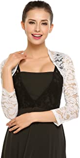 Zeagoo Women's 3 4 Sleeve Bolero Shrugs Crochet Lace Open Cardigan