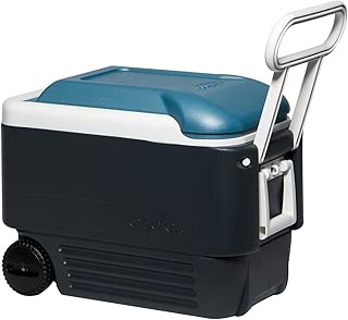 Igloo MaxCold Roller Cooler, Jet Carbon/Ice Blue/White, 40 Quart