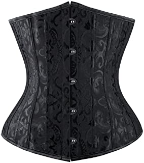 Womens 24 Spiral Steel Boned Satin Underbust Waist Training Brocade Corset