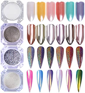 BORN PRETTY 4 Boxes Nail Art Powder Mirror Holographic Laser Colorful Neon Pearl Pigment Manicuring Glitter Dust