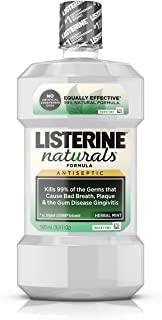 Listerine Naturals Antiseptic Mouthwash, Fluoride-Free Oral Care To Prevent Bad Breath, Plaque Build-Up and Gingivitis Gum Disease, Herbal Mint, 500 mL