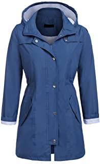 UNibelle Rain Jacket Women Striped Lined Hooded Lightweight Raincoat Active Outdoor Waterproof Windbreaker S-XXL