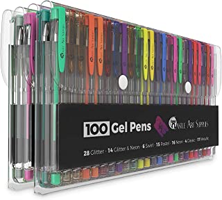 Castle Art Supplies 100 Gel Pen Set with Case for Adult Coloring Books, Drawing, Scrapbooking, Writing - Kit Includes Swirl, Pastel, Metallic, Glitter and Neon Smooth Fine Tip Gels