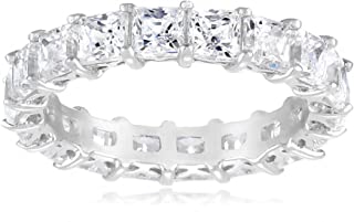 Platinum or Gold Plated Sterling Silver Princess Cut All-Around Band Ring made with Swarovski Zirconia