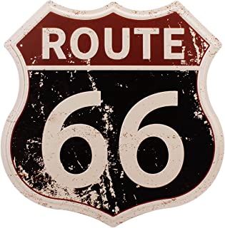 HANTAJANSS Route 66 Signs, Vintage Metal Shop Sign, U.S. 66 High Way Road Tin Sign for Home & Garage Wall Decoration 12× 12 Inches